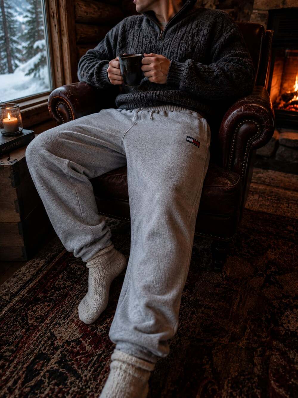 Tommy Jeans Grey Flag Logo Drawstring Knit Sweatpants